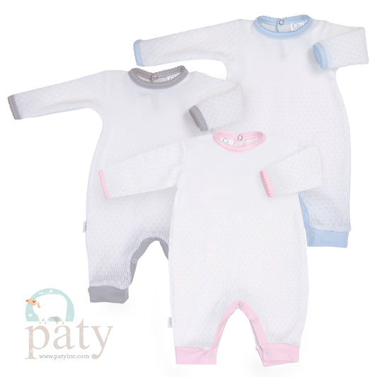 Paty Long Sleeve White Romper with Trim Options